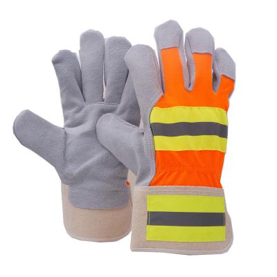 China Anti-smash GLOVEMAN High Quality Leather Working Gloves With Reasonable Price Cowhide Rigger Work Safety Leather Reflective Gloves for sale