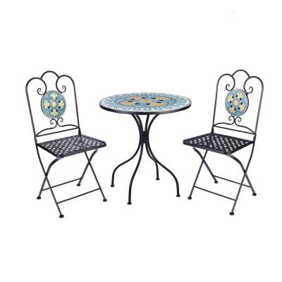 China 3pcs Set Traditional Outdoor Table Furniture Garden Rattan Chair Deck Mosaic Round Wicker Table Bistro Set for sale