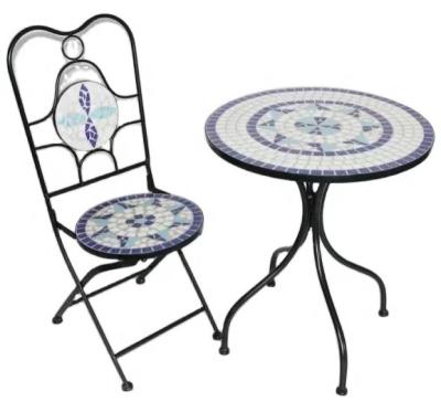 China Best Selling Traditional Mosaic Bistro Classics Metal Set Folding Chairs Garden Round Tabie Restaurant Furniture for sale