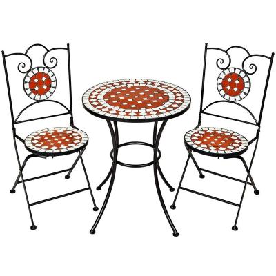 China Outdoor Traditional High Quality Factory Coffee Table and Chair Diamond Mosaic Cast Iron Bistro Set for sale