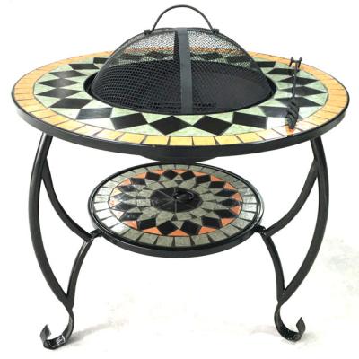 China Movan New Arrival Factory Price Outdoor Round Mosaic Metal Barbecue Fire Pit Easily Assembled Pit Top Table For Garden Fireplace for sale