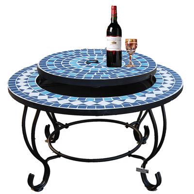 China Movan Outdoor Muiti-Functional Mosaic Round Table Easily Assembled Top Fire Pit With BBQ Grill for sale