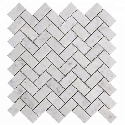 China Carrara White Marble Mosaic Herringbone Floor Century Carrara Mosaic for sale