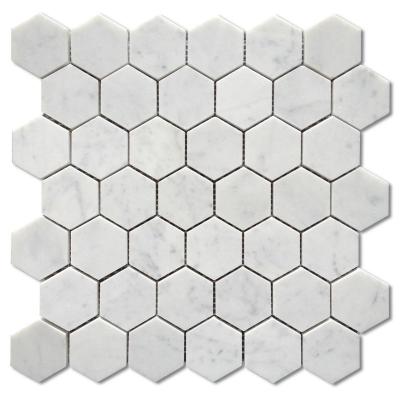 China 2 Inch Classy Parquet White Bianco Carrara Hexagon Mosaic Tiles Honed for sale