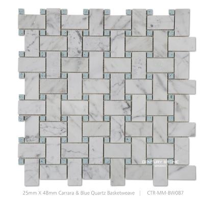 China Bathroom Tile Basketweave Blue Quartz and Carrara Kitchen Backsplash White Marble Mosaic Tile for sale