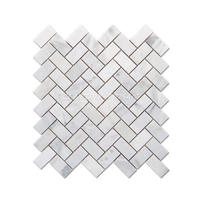 China Parquet Century Mosaic Flooring Statuary White Marble Herringbone Mosaic Slab for sale