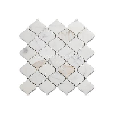 China Parquet Calacatta Gold Marble Arabesque Mosaic Bathroom Kitchen Slab for sale