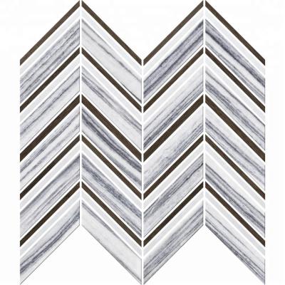 China Modern Decorative Polish Pencil Gray Marble Chevron Mosaic Flooring Tile For Kitchen for sale