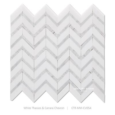 China Parquet Thassos White Marble and Carrara Chevron Mosaic Pattern Designs for sale