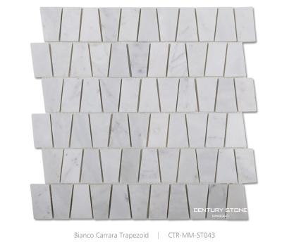 China Parquet Trapezoid Shape Shower Wall Oriental White Marble Mosaic Slab for sale