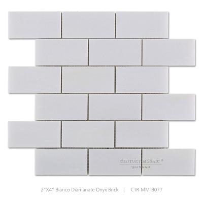 China Bianco Diamante White Onyx Brick Mosaic Slab Parquet Polished Bathroom Cheap Price for sale