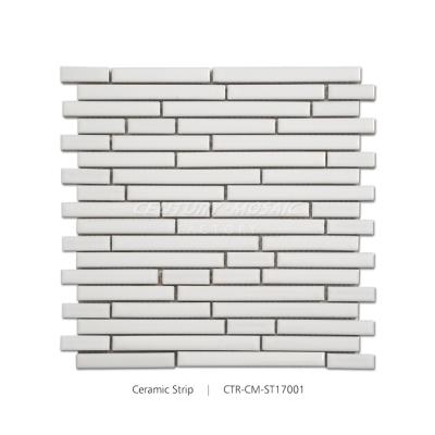 China Parquet Century Mosaic Strip White Ceramic Mosaic Slabs For Kitchen Backsplash for sale