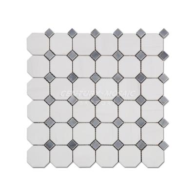 China White Dolomite Marble Octagon Mosaic With Gray Dots For Interior Wall Tile Latin 48x48mm+15x15mm (2