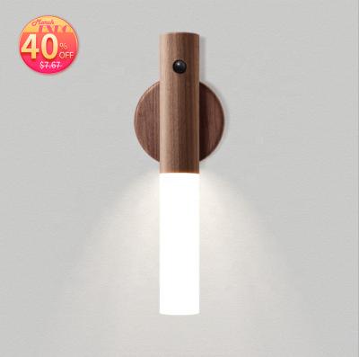 China Indoor Wood Grain LED Night Lights Rechargeable Desk Lamp Motion Sensor Led Lights For Decoration Home for sale