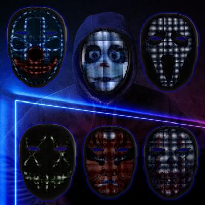 China Hot Selling Scary LED Mask Amazon Squid Game Mask Joker Party App Control RGB LED Smart Light for sale