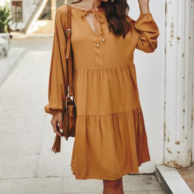 China 2021 New Summer Dress Women Solid Color Boho Sleeve Dress Ladies Anti-static Coldker Long Casual Dresses Long for sale