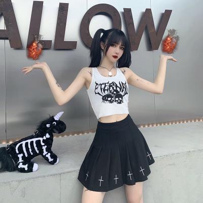 China Sleeveless Print Skull Crop Top Harajuku Streetwear Bodycon Women Breathable Gothic White Basic Punk Neck Tanks O Neck Tank Tops for sale