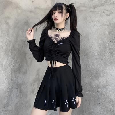 China QUICK DRY Custom Ecowalson Goth T-shirt Y2k Crop Tops Women Clothing Harajuku Moto Graphic Tees Vintage Punk Tees Kawaii Basic Toppies for sale