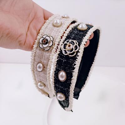 China Luxury Camellia Tweed Women's Hair Accessories Winter Knot Headband Designer Inspired Headbands Hairbands New Arrival Headband for sale