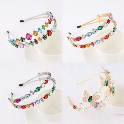 China Colored Imperial Women's Hair Accessories Crystal Rhinestone Diamond Mix Hairband Handmade Butterfly Luxury Baroque Headband Hairband for sale