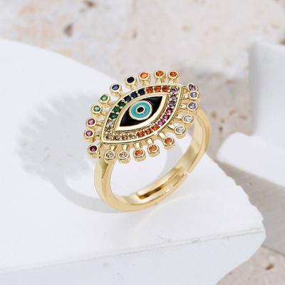 China New Arrival 18K Gold Plated Material Friendly Devil Eyes Rings Diamond Adjustable Ring Copper Fine Colored Jewelry Accesorios De Moda for sale