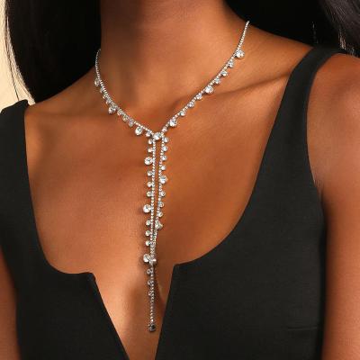 China Sexy Luxury Rhinestone Choker Necklace Rhinestone Rhinestone Bridal Wedding Jewelry Diamond Necklaces Crystal Long Tassel Friendly Material for sale