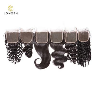 China Remy Brazilian Hair Vendors Natural Kinky Curly Straight Body Deep Wave Lace Closure 4X4 Curly Closures Black Color For Woman for sale