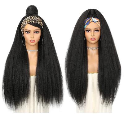 China Deep Wave Factory 26 Inches Kinky Straight Headband Wig For Women Yaki Straight Wigs With Black Headband Afro Kinky Wigs For Black Women for sale