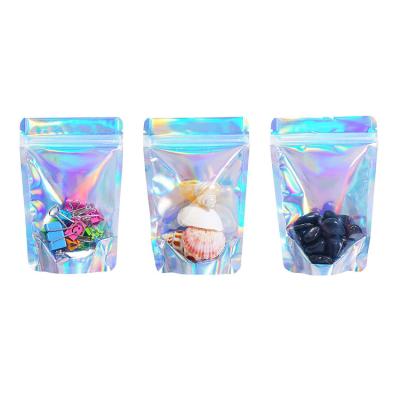 China Recyclable Custom Resealable Transparent Cosmetic Zipper Mini Plastic Ziplock Stand Up Holographic Shopping Bag for sale