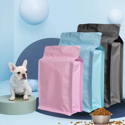 China Custom Printed Moisture Proof Blue Flat Bottom Plastic Black Stand Up Reusable Pouch Zipper Packaging 100 Pound Dog Food Bag for sale