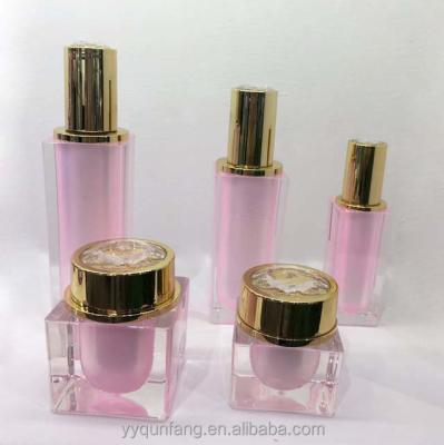 China Qunfang Personal Care Customized Thick Wall Acrylic Square Cosmetic Bottles And Jars Set for sale