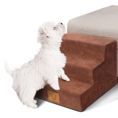 China Dogs HIGH QUALITY FOAM DOG STEP STAIRS PET SUPPLIES DOG STEPS 3 TIERS MACHINE WASHABLE COVER FOR BED SOFA BROWN for sale