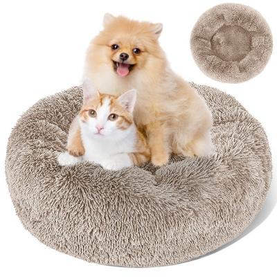 China Sustainable 30 inch XL BEIGE Soft Luxury Plush Round Ultra Comfortable Dog Cat Pet Bed Cushion for sale