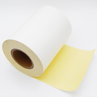 China Vellum paper matter coated thermal transfer paper adhesive with yellow glassine liner HM2533H for sale