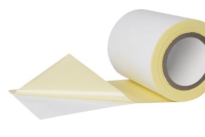 China low temperature usage Vellum paper matter coated thermal transfer paper adhesive with yellow glassine liner AF2533H for sale