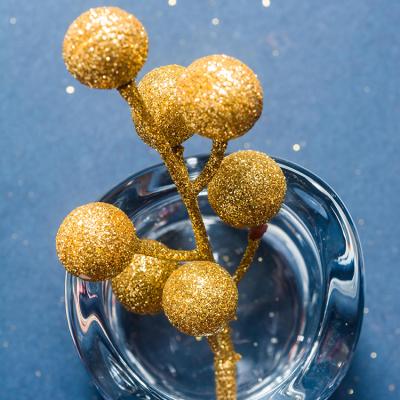 China Fashional Artificial Gold Berry Picks Stems Christmas Berry Flowers Branches Simulation Glitter Gold Glitter Cherry Floral Wedding Berries DIY for sale