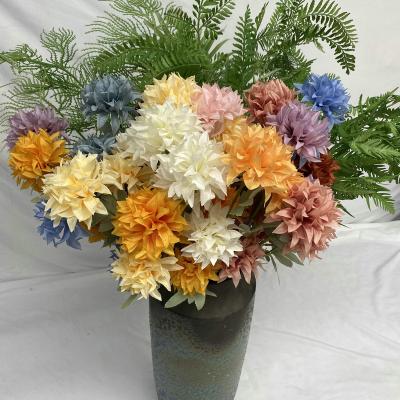 China Real Look Artificial Flowers China Wedding Party Home Decoration White Yellow Silk Chrysanthemum Home Wedding Decoration Fake Flowers Bush for sale