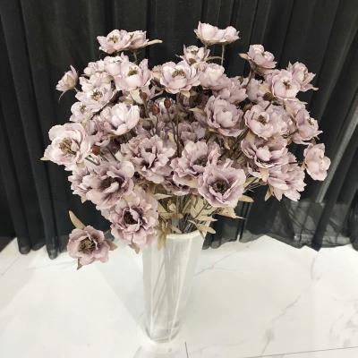 China Wholesale Party Wedding Home Decoration 6 Artificial Flowers Wedding Peony Oil Painting Branches Photography Decoration Home European Fake Bouquet Silk Picture for sale