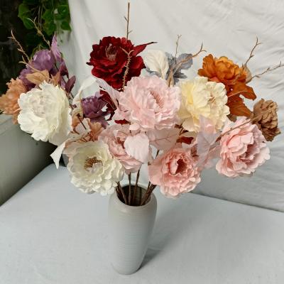 China Cheap wholesale european silk home flowers wedding hall decoration simulation wedding home decoration party peony core 2 heads artificial flowers fake for sale