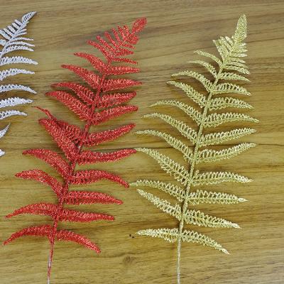 China Fashional Artificial Flowers Wholesale Fake Leaf Artificial Flowers Red Gold Silver Foil Christmas Red Gold Artificial Leaves For Home Decor Party Decoration for sale