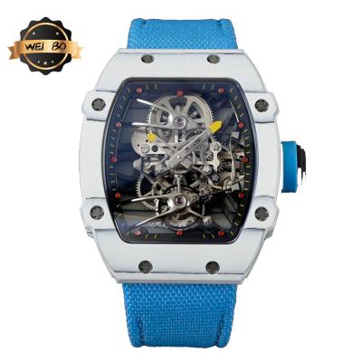 China Richard Fashion Automatic Flyback Chronograph Power Reserve Movement Skeleton Top White Strap Automatic Mechanical Watch for sale