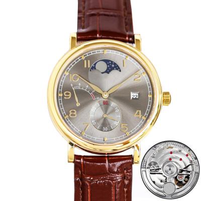 China New Arrival Sapphire Movement Waterproof Automatic Business Leather Strap New Arrival Date Chronograph Glass Customized Gold Watch for sale