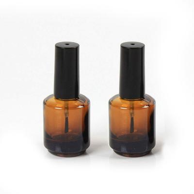 China Cosmetic factory direct sale 15ml glass amber nail polish bottle with plastic cap and brush for sale