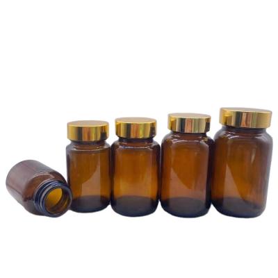 China OEM Wide Mouth Medicine Amber Glass Capsule Medicine Pill Empty Bottles Packaging for sale