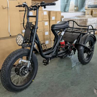 China Double Drive 1500w Wheel Aluminum Alloy Three Wheel Scooter Fat Tire Ebike Cargo Tricycle Electric Bicycle Vehicle High Power 20inch Load for sale