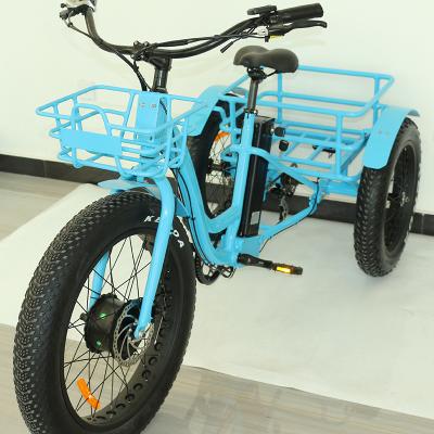 China Aluminum Alloy 24 Wheels 500w Motor Load Electric Bicycle Cargo Tricycle Three Inch Fat Tire Electric Tricycle Other Bike Scooters With Basket for sale