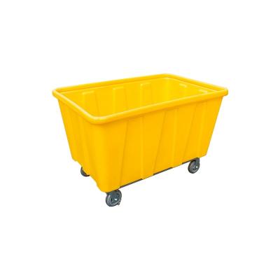 China Laundry Hotel Hospital Autumn Hot Sale Yellow Durable Plastic Storage Rotating Trolley For Hospital Laundry Handling for sale