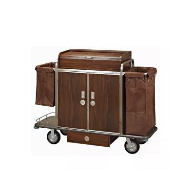 China Multifunctional Laundry Hotel Hospital Discount Double Sided Wheeled Cleaning Cart Brown For Hotel Supplies Recycling for sale