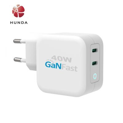 China Portable US/EU/UK/Japan/Korea GaN Type C2 Ports PD USB Wall Phone and Laptop Travel 40W Charger for sale