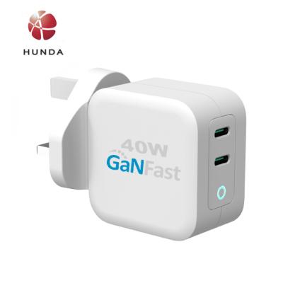 China US/EU/UK/Japan/Korea 40W GaN 2 USB Phone and Laptop Charger USB-C Left Wall Charger for sale